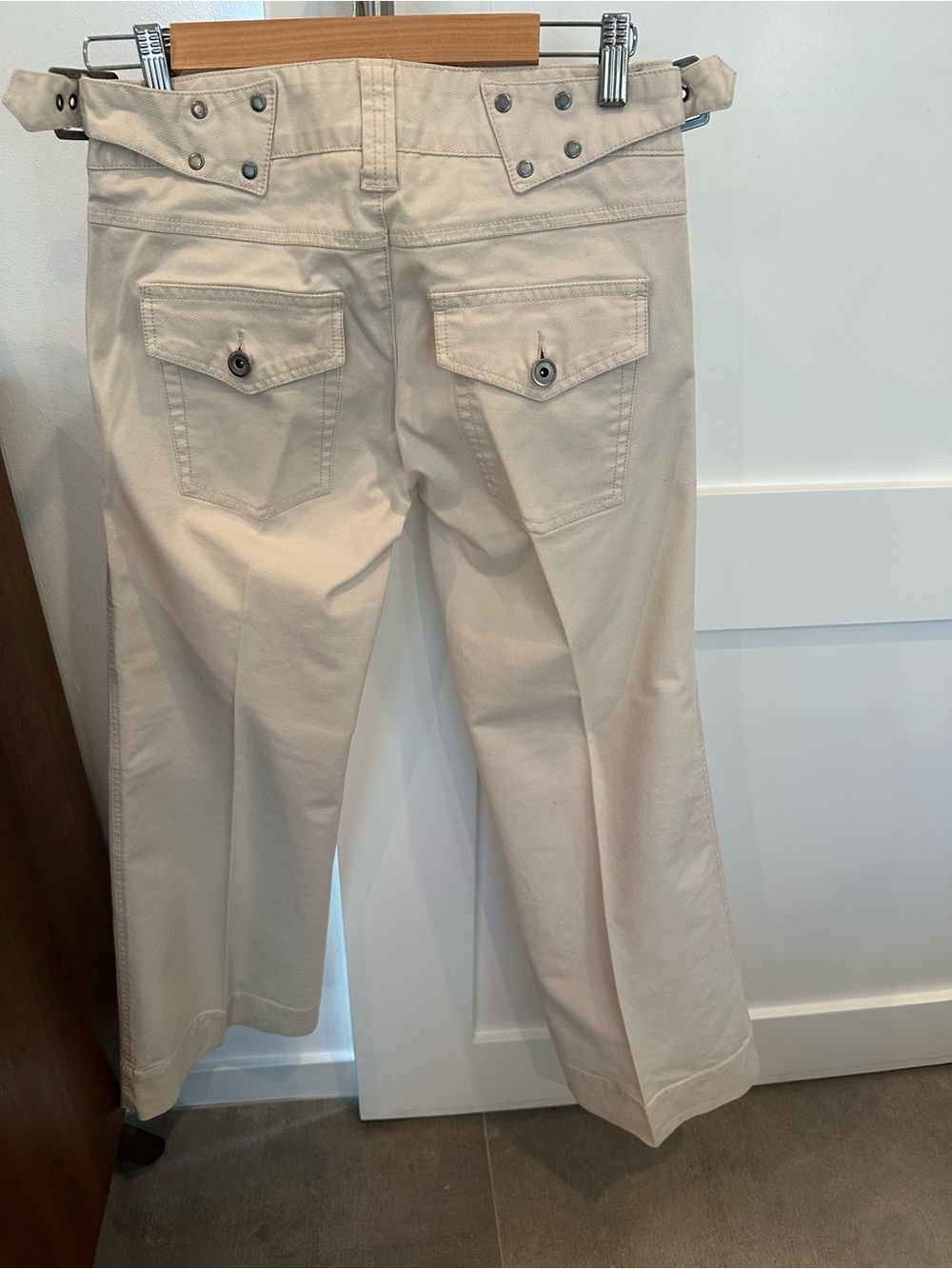 Twill Twenty Two Wide Leg Cotton Canvas Pants in Cream - Picture 3 of 10
